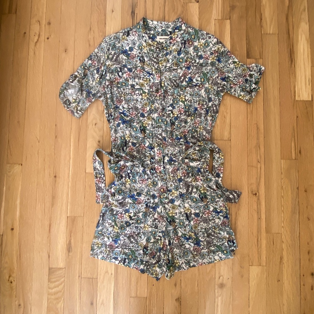 Zadig & Voltaire “Cookis Crinkle Flower” Floral Romper (Size S)